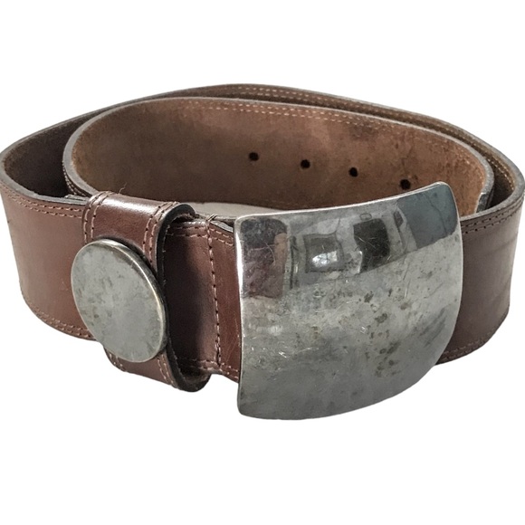 Streets Ahead Belt Italian Leather Wide Brown Handcrafted Heavy Gunmetal Buckle - Picture 11 of 11